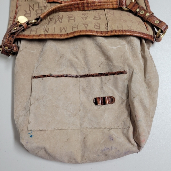 Brahmin Monogram Tan And Brown Canvas Croc Leather Shoulder Bag. - Picture 13 of 16